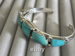 Native American Navajo Sterling Silver Turquoise Cuff Bracelet By Calvin Belin