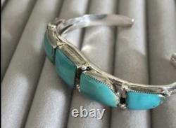Native American Navajo Sterling Silver Turquoise Cuff Bracelet By Calvin Belin