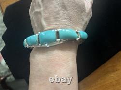 Native American Navajo Sterling Silver Turquoise Cuff Bracelet By Calvin Belin