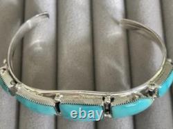 Native American Navajo Sterling Silver Turquoise Cuff Bracelet By Calvin Belin