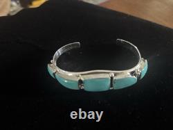 Native American Navajo Sterling Silver Turquoise Cuff Bracelet By Calvin Belin