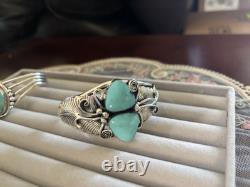 Native American Navajo Sterling, Silver Turquoise Cuff Bracelet Leaf