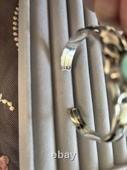 Native American Navajo Sterling, Silver Turquoise Cuff Bracelet Leaf