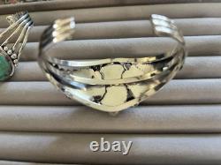 Native American Navajo Sterling, Silver Turquoise Cuff Bracelet Leaf
