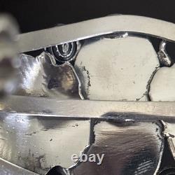 Native American Navajo Sterling, Silver Turquoise Cuff Bracelet Leaf