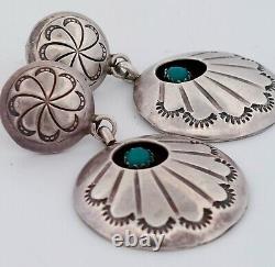 Native American Navajo Sterling Silver Turquoise Dangle Earrings Length 45mm