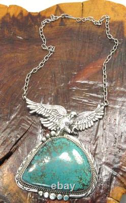 Native American Navajo Sterling Silver Turquoise Eagle Necklace Daniel Etcity #8