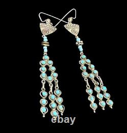 Native American Navajo Sterling Silver Turquoise Earrings Modern Swirl Ethnic