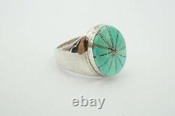 Native American Navajo Sterling Silver Turquoise Inlay Mens Ring Size 10.25