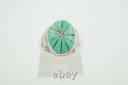 Native American Navajo Sterling Silver Turquoise Inlay Mens Ring Size 10.25
