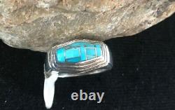 Native American Navajo Sterling Silver Turquoise Inlay Ring Size 1301