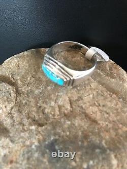 Native American Navajo Sterling Silver Turquoise Inlay Ring Size 1301