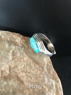 Native American Navajo Sterling Silver Turquoise Inlay Ring Size 1301