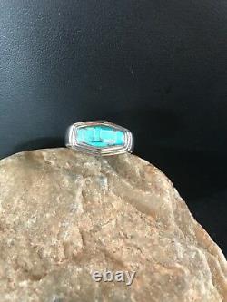 Native American Navajo Sterling Silver Turquoise Inlay Ring Size 1301