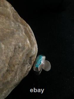 Native American Navajo Sterling Silver Turquoise Inlay Ring Size 1301