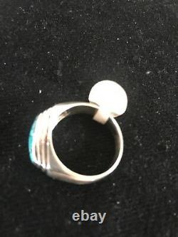 Native American Navajo Sterling Silver Turquoise Inlay Ring Size 1301