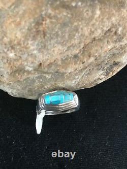 Native American Navajo Sterling Silver Turquoise Inlay Ring Size 1301