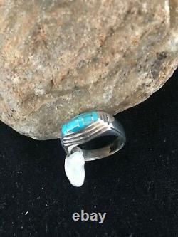 Native American Navajo Sterling Silver Turquoise Inlay Ring Size 1301