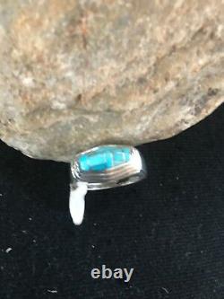 Native American Navajo Sterling Silver Turquoise Inlay Ring Size 1301