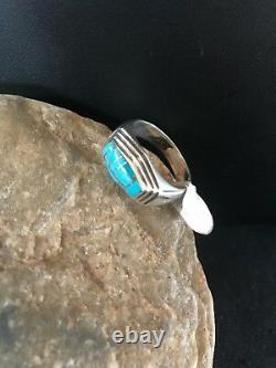 Native American Navajo Sterling Silver Turquoise Inlay Ring Size 1301