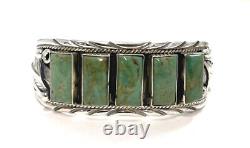 Native American Navajo Sterling Silver Turquoise Leaf Silver / Cuff Bracelet