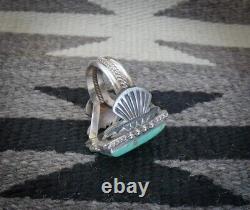 Native American Navajo Sterling Silver Turquoise Men's Ring Size 11.5