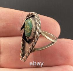 Native American Navajo Sterling Silver & Turquoise Ring Floral Leaf Size 6