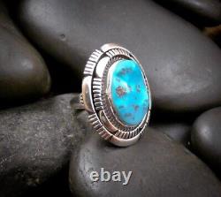 Native American Navajo Sterling Silver Turquoise Ring Size 8.25 By Eugene Belone