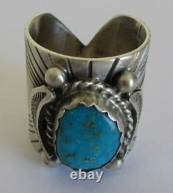 Native American Navajo Sterling Silver Turquoise Ring Size 9 Signed Delvin John