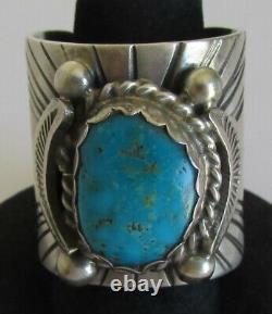 Native American Navajo Sterling Silver Turquoise Ring Size 9 Signed Delvin John