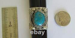 Native American Navajo Sterling Silver Turquoise Ring Size 9 Signed Delvin John