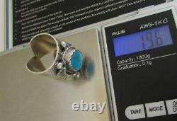 Native American Navajo Sterling Silver Turquoise Ring Size 9 Signed Delvin John