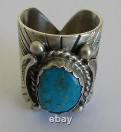 Native American Navajo Sterling Silver Turquoise Ring Size 9 Signed Delvin John