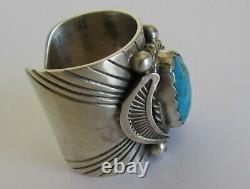 Native American Navajo Sterling Silver Turquoise Ring Size 9 Signed Delvin John