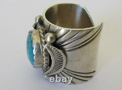 Native American Navajo Sterling Silver Turquoise Ring Size 9 Signed Delvin John