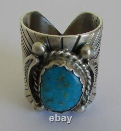 Native American Navajo Sterling Silver Turquoise Ring Size 9 Signed Delvin John