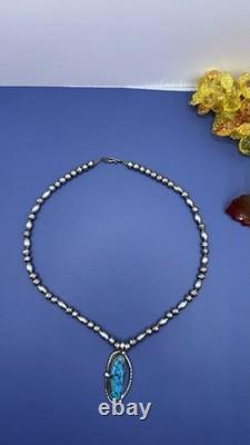 Native American Navajo Sterling Silver Turquoise Stone Necklace