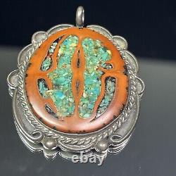 Native American Navajo Sterling Silver Turquoise Walnut Inlay Oval Pendant Only