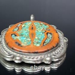Native American Navajo Sterling Silver Turquoise Walnut Inlay Oval Pendant Only