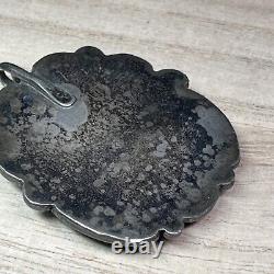 Native American Navajo Sterling Silver Turquoise Walnut Inlay Oval Pendant Only