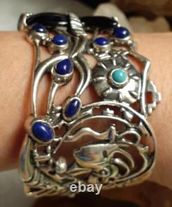 Native American Navajo Sterling Silver Wedding Vase Tribal Cuff Bracelet Medium
