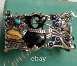 Native American Navajo Sterling Silver Wedding Vase Tribal Cuff Bracelet Medium