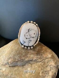 Native American Navajo Sterling Silver White Buffalo Turquoise Ring Set 11 3226