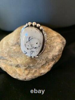 Native American Navajo Sterling Silver White Buffalo Turquoise Ring Set 11 3226