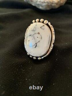 Native American Navajo Sterling Silver White Buffalo Turquoise Ring Set 11 3226