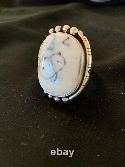 Native American Navajo Sterling Silver White Buffalo Turquoise Ring Set 11 3226