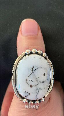 Native American Navajo Sterling Silver White Buffalo Turquoise Ring Set 11 3226