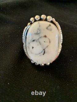 Native American Navajo Sterling Silver White Buffalo Turquoise Ring Set 11 3226