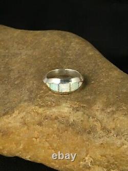 Native American Navajo Sterling Silver White Opal Inlay Ring Size 8.5 8796