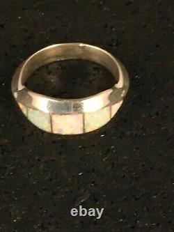 Native American Navajo Sterling Silver White Opal Inlay Ring Size 8.5 8796